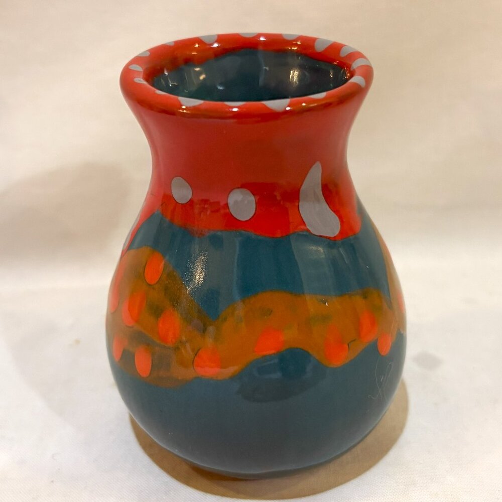Studio Art Pottery Bud Vase Hand Painted Artist Signed HRM
